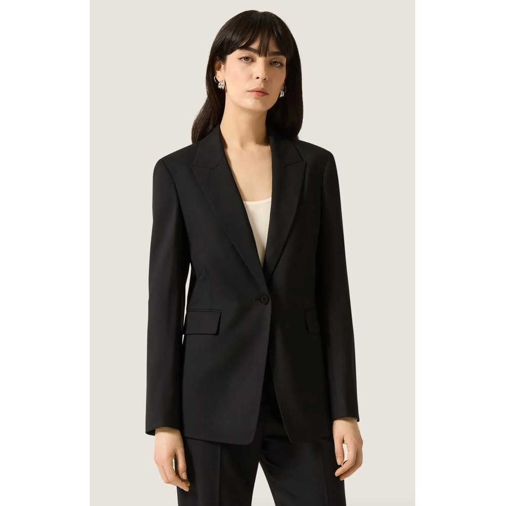 Argent Single Button Wool Blazer Black Peak Lapel Size 10 Career Minimalist